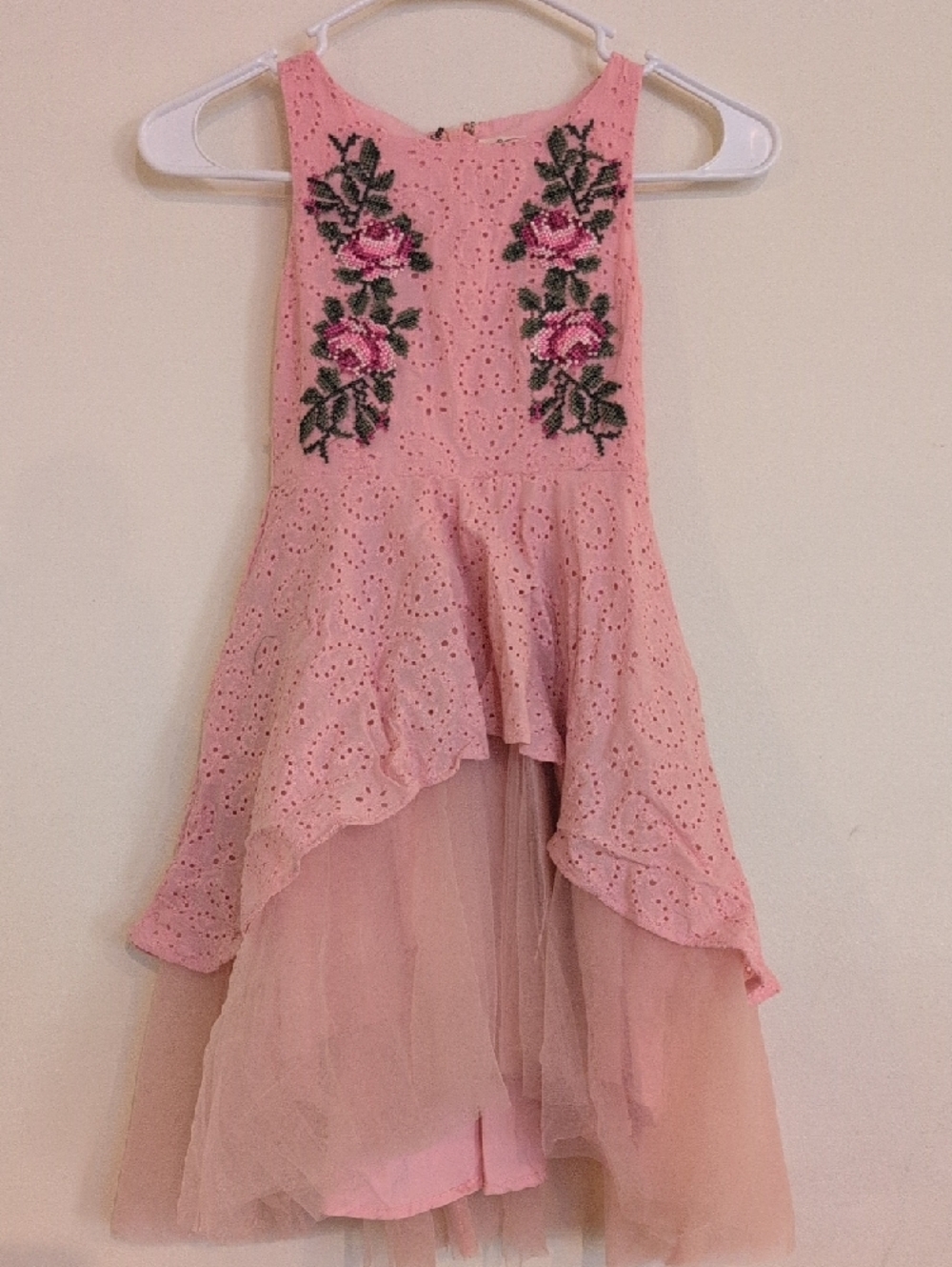 Joyfolie Pink Floral Embroidered Layered Dress - Picture 4 of 7